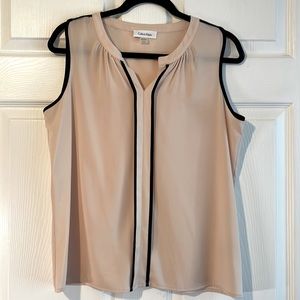 Calvin Klein Sleeveless Top in Blush Pink with Black Piping - Medium